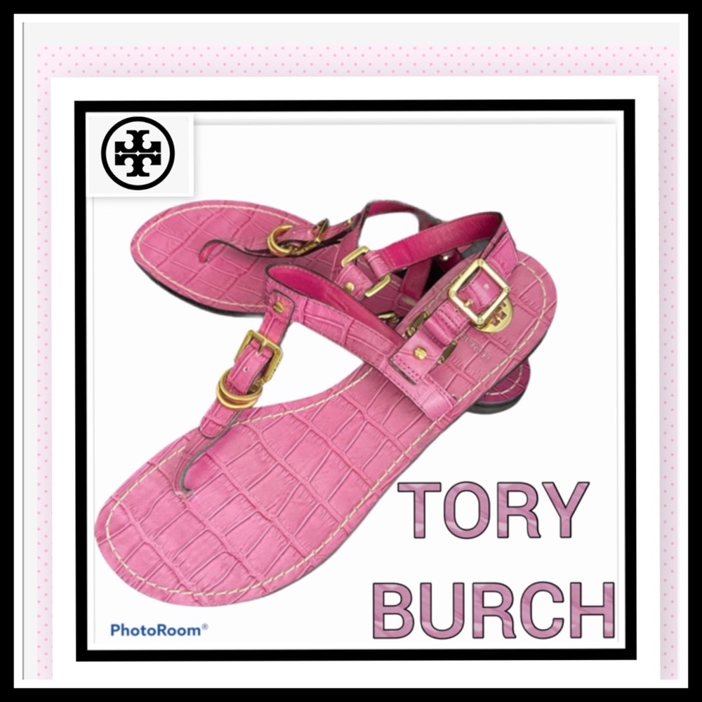 Tory Burch Trent Pink Croc Sandals